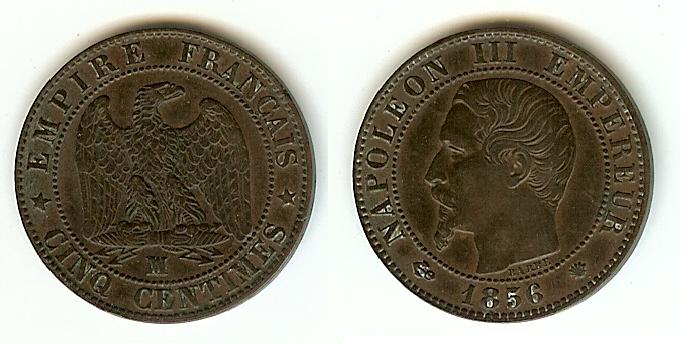 Cinq centimes Napoléon III, tête nue 1856 Marseille SUP+